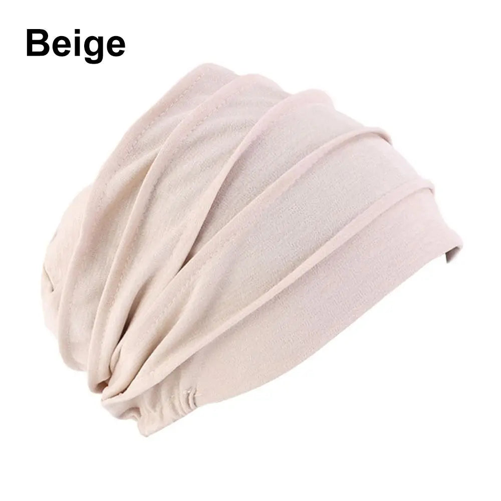 Soft Turban Sleep Cap Winter Beanie Head Wrap for Women Turban Sleep Cap SWANS beige