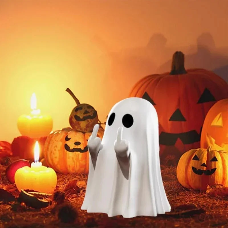 Middle Finger Ghost Statue – Funny Halloween Decor Figurine Halloween Figurine SWANS