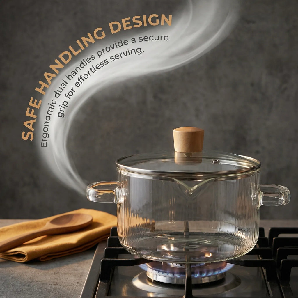 ROSENICE 1.8L Borosilicate Glass Cooking Pot with Lid & Handles Glass Cooking Pot SWANS