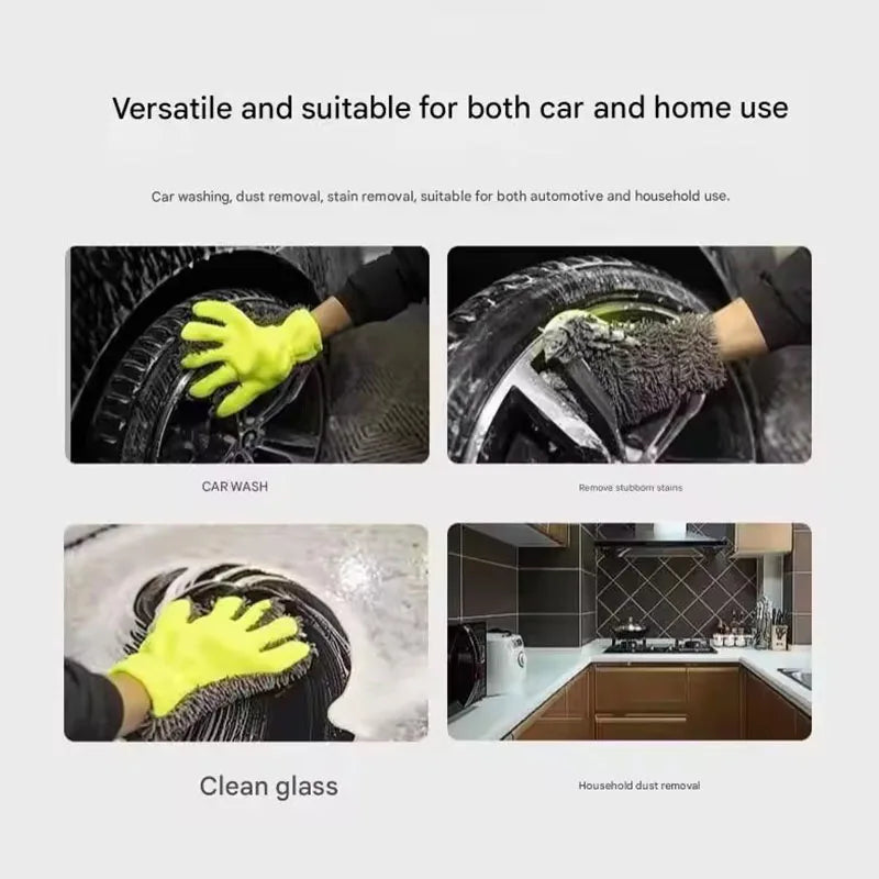 Microfiber Car Wash Gloves Scratch-Free 5-Finger Mitt – 1/2Pcs Car Wash Mitt SWANS