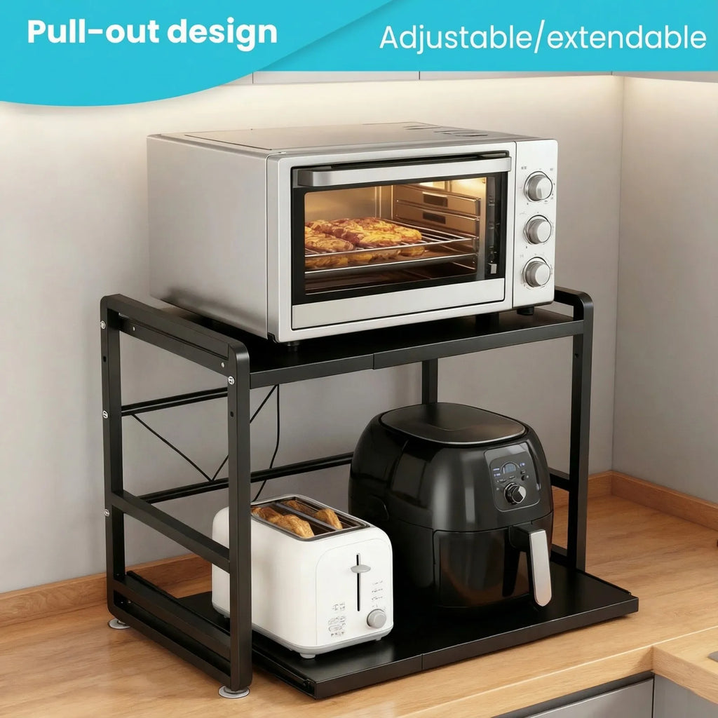Expandable 2-Tier Microwave Rack Shelf with Hooks & Suction Cups Kitchen Shelf Rack SWANS