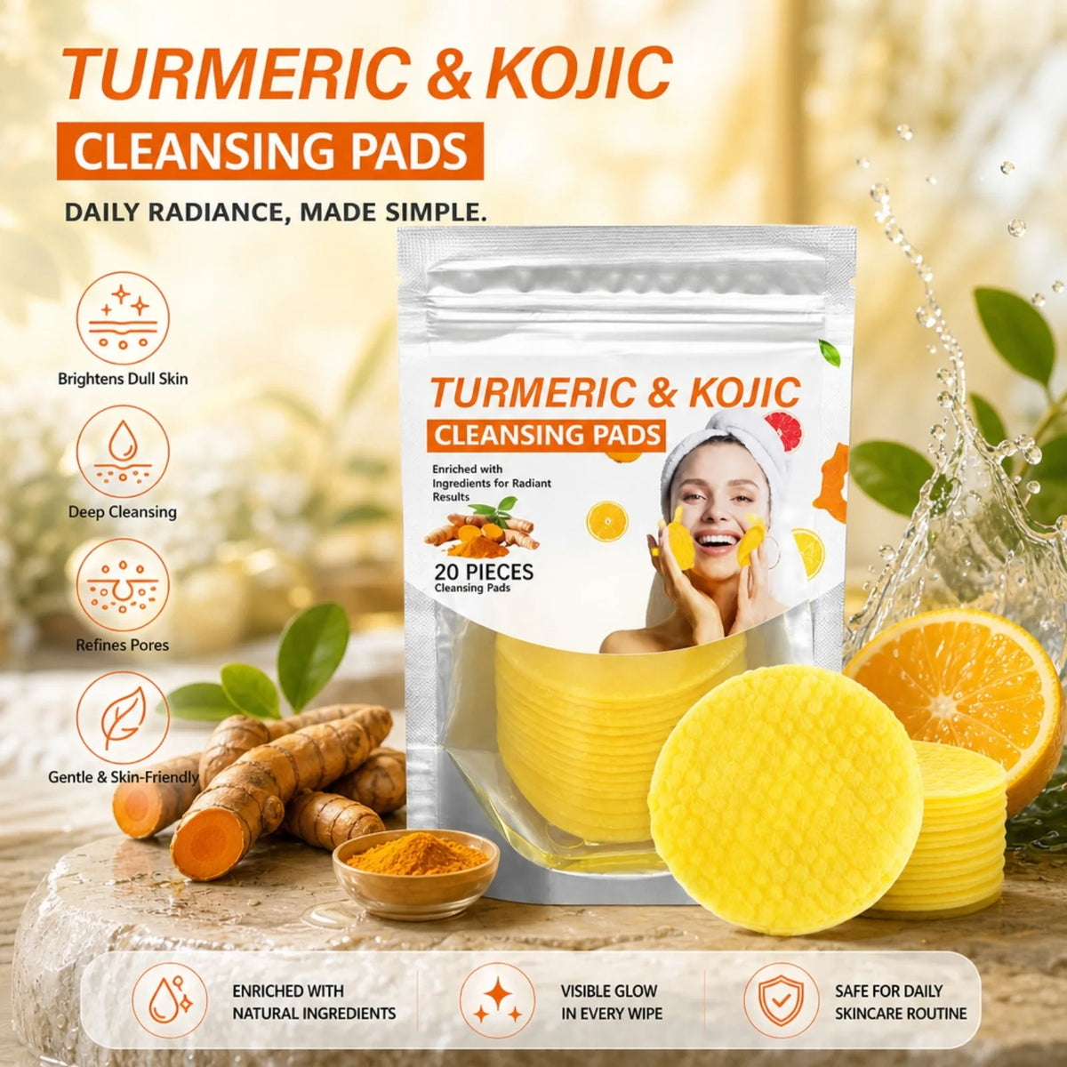 Turmeric Kojic Acid Cleansing Pads – Brightening Face Wipes Facial Cleansing Pads SWANS