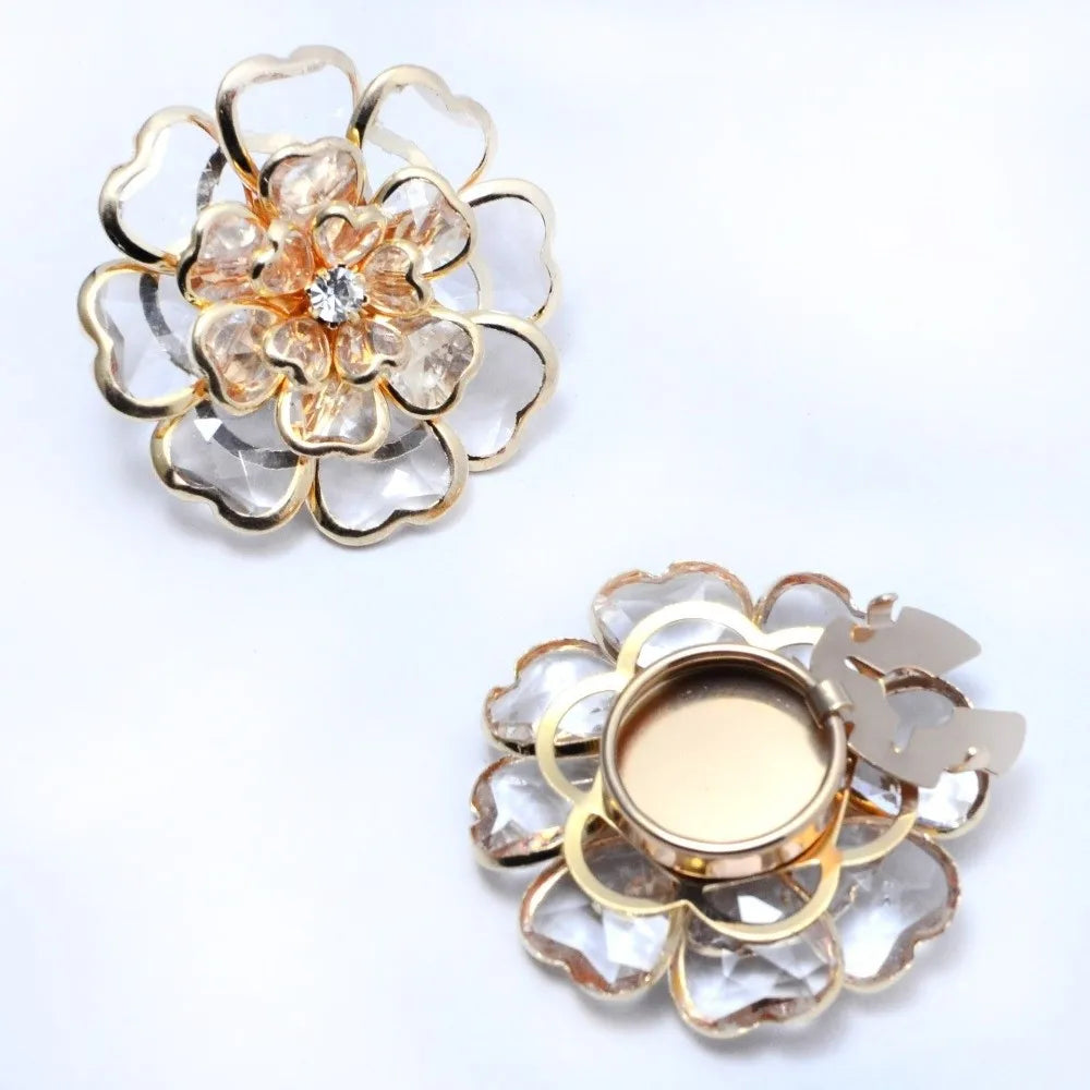 Rhinestone Floral Cufflink Brooch – Enamel Button Cover Brooch Cufflink SWANS Transparent