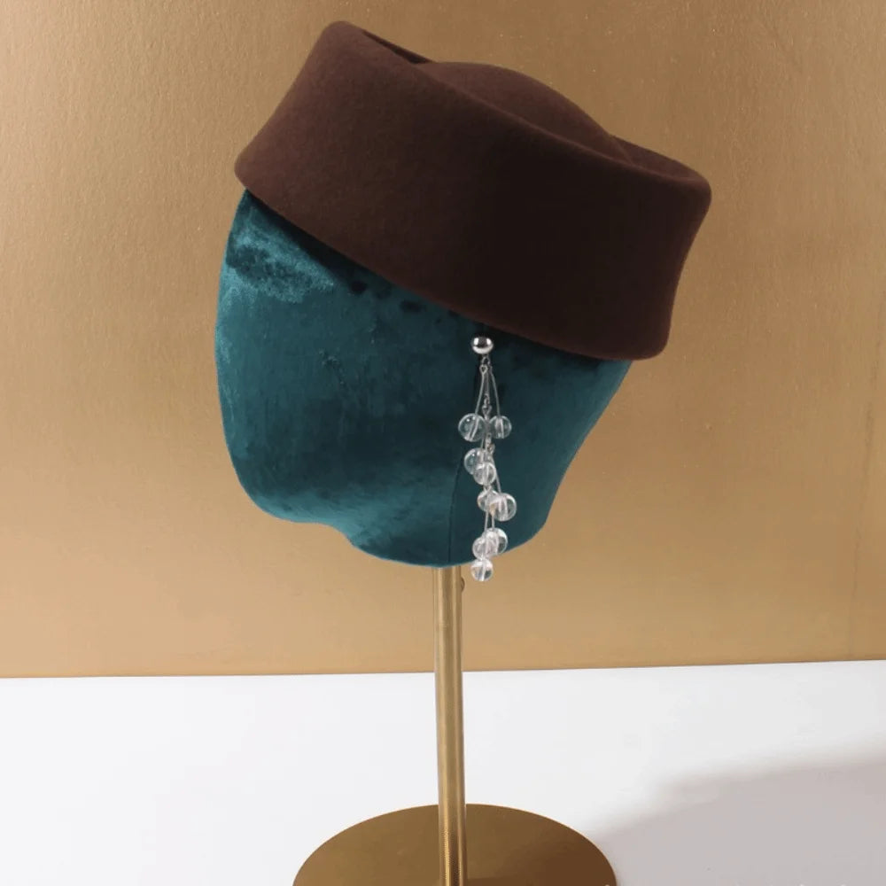 Women's Wool Felt Pillbox Beret – British Retro Fascinator Hat Pillbox Beret Hat SWANS Coffee