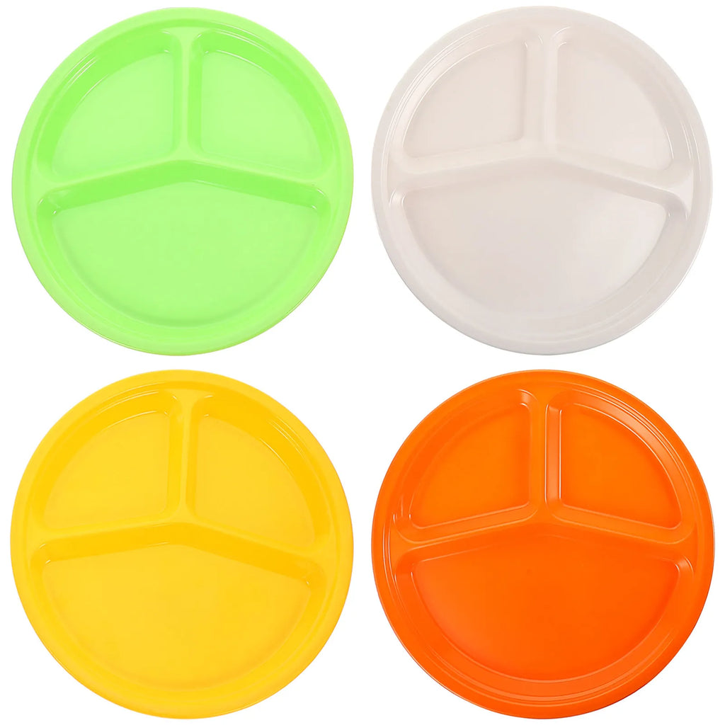 4-Pack Melamine Divided Plates 3-Compartment Sectioned Dinner Divided Dinner Plates SWANS