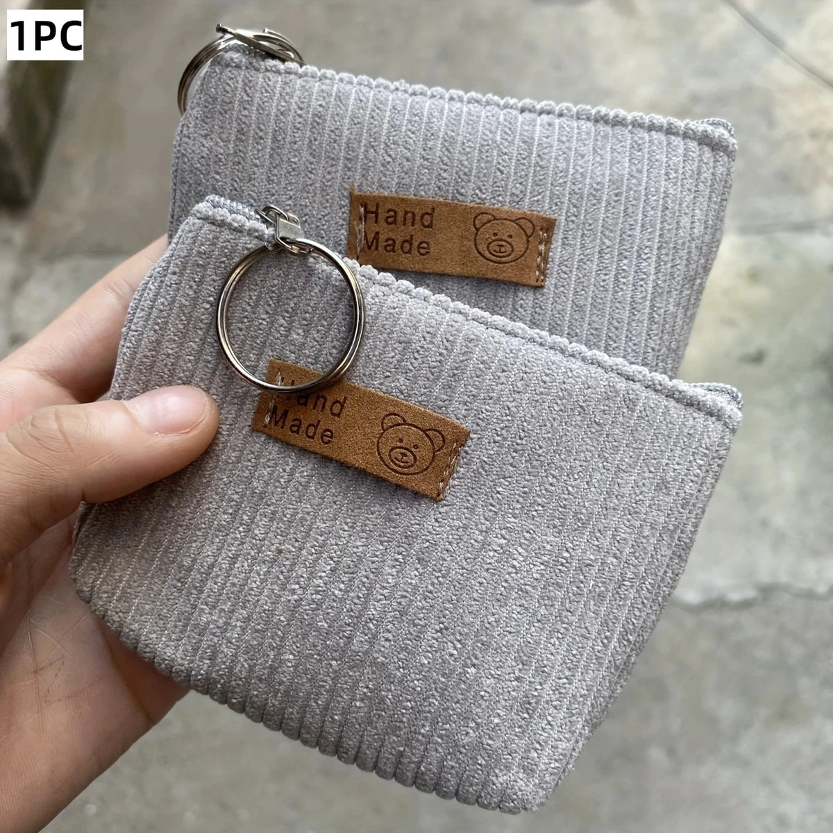 Vintage Corduroy Mini Coin Purse – Zipper Pouch Keychain Wallet Coin Purse SWANS Gray