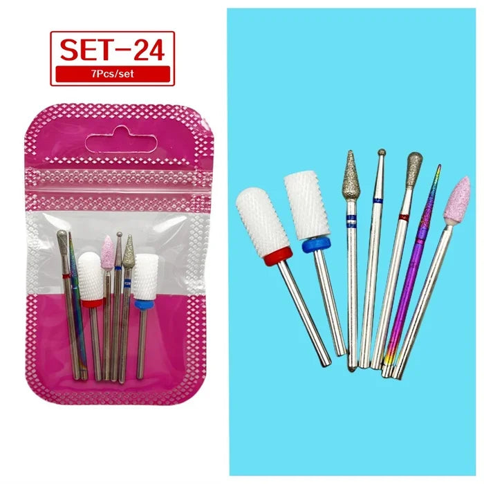 Tungsten Steel Nail Drill Bit Set – Cuticle Milling Cutter 6/7pc Nail Drill Bit Set SWANS 24