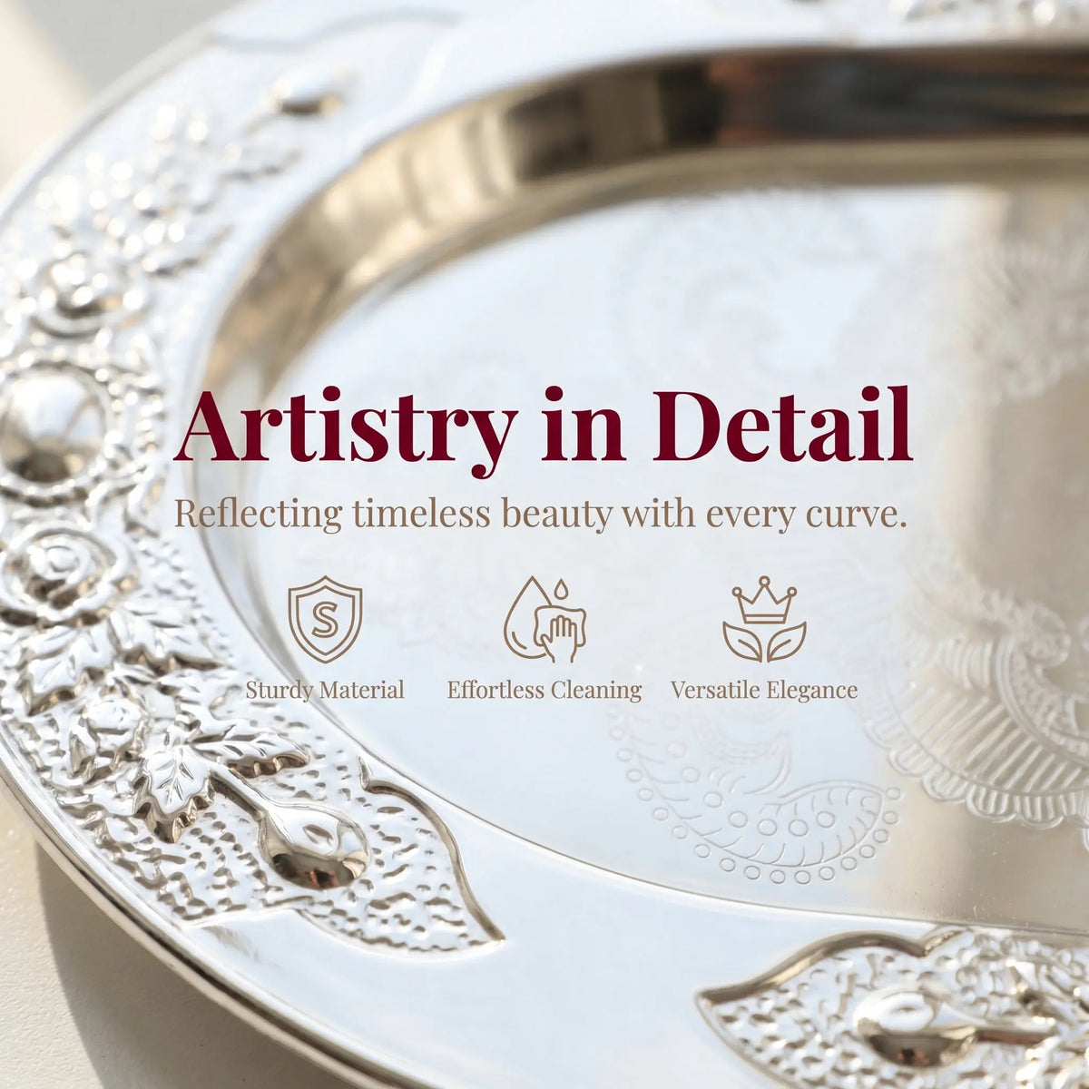 Silver Embossed Metal Serving Tray 11.4" x 6.3" | Dessert Platter Decorative Serving Tray SWANS