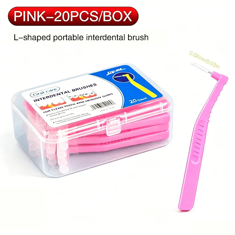 L-Shaped Interdental Brushes 20Pcs – Braces & Gap Cleaner Interdental Brush SWANS PINK