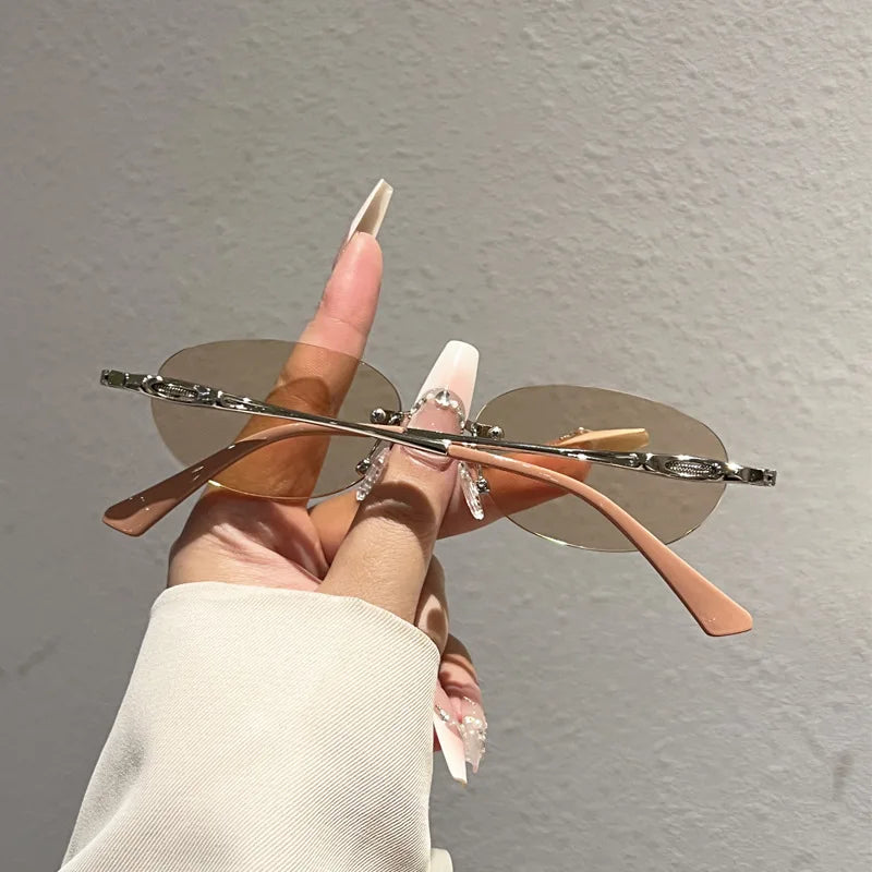 TOYEARN Y2K Oval Rimless Sunglasses – Unisex Punk Vintage Fashion Sunglasses SWANS