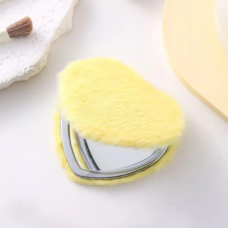 YOVIP Plush Folding Double-Sided Compact Makeup Mirror Compact Makeup Mirror SWANS Yellow A1