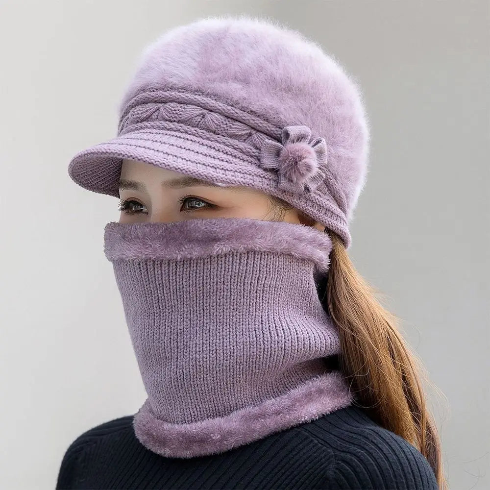 Women's Faux Fur Knit Beanie & Scarf Set – Winter Warm Winter Hat Scarf Set SWANS