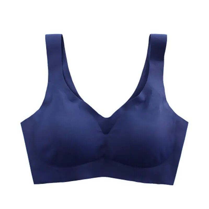 Women's Seamless Wire-Free Bralette – Removable Pad Ice Silk Bra Seamless Bralette SWANS Blue CHINA M