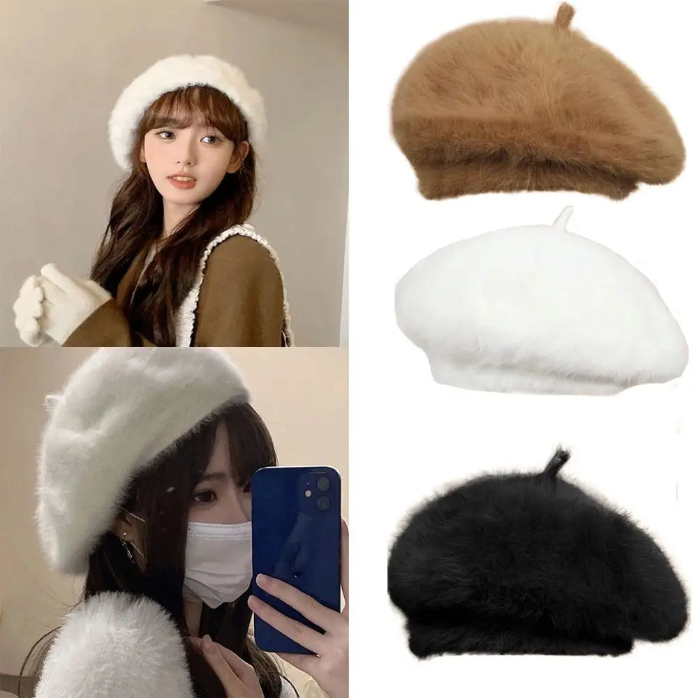 Thicken Plush Beret Hat – Unisex Warm Winter Beanie Cap Winter Beret Hat SWANS