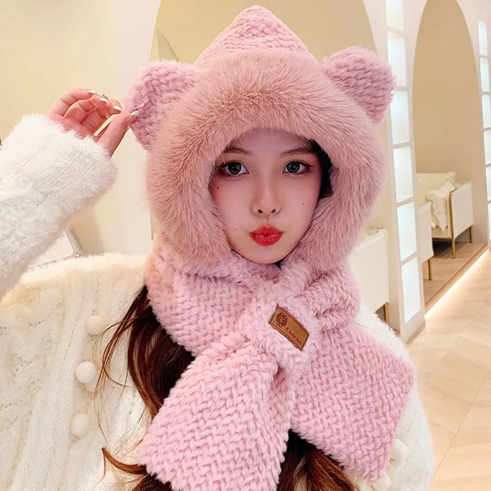Women's Winter Windproof Hooded Cap & Scarf Set – Warm Soft Winter Hat Scarf Set SWANS