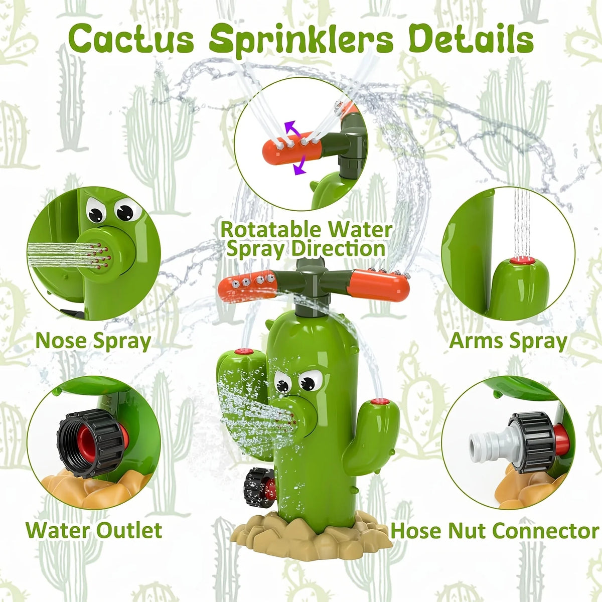 Kids Rotating Cactus Water Sprinkler Outdoor Garden Play Toy Outdoor Water Toy SWANS