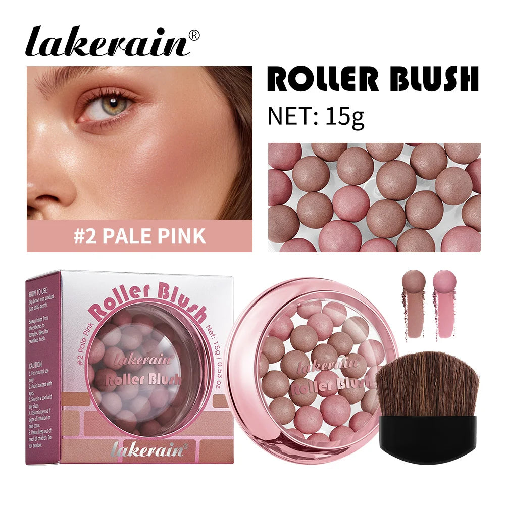 Lakerain Roller Blush – Shimmer Powder Beads, Long-Lasting Blush Powder SWANS Pale Pink