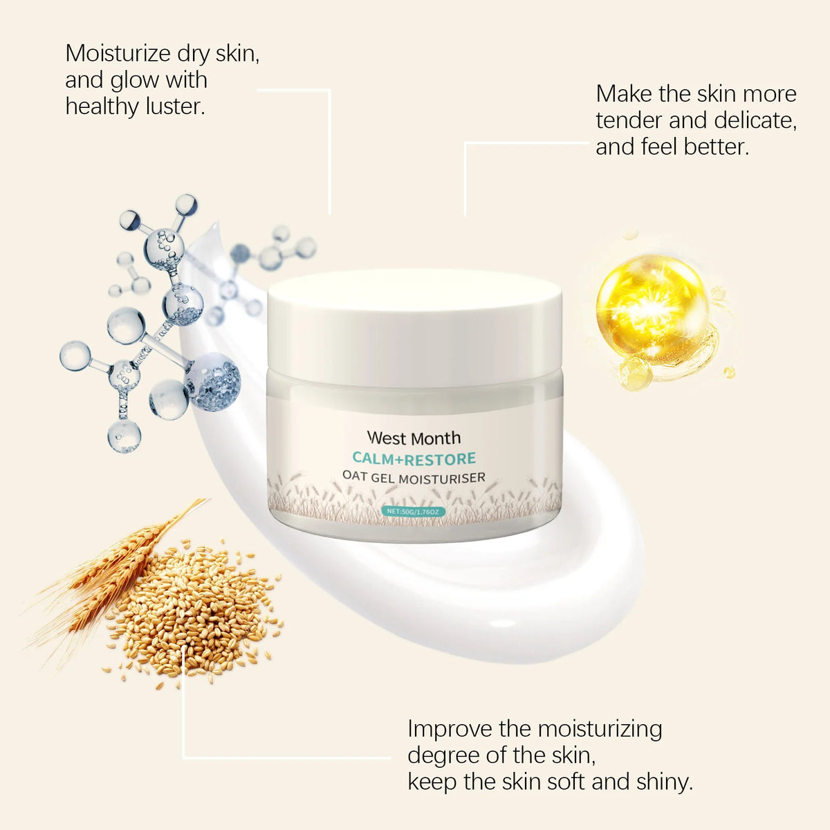WEST MONTH Oatmeal Brightening Facial Moisturizer Cream 50g Facial Moisturizer Cream SWANS