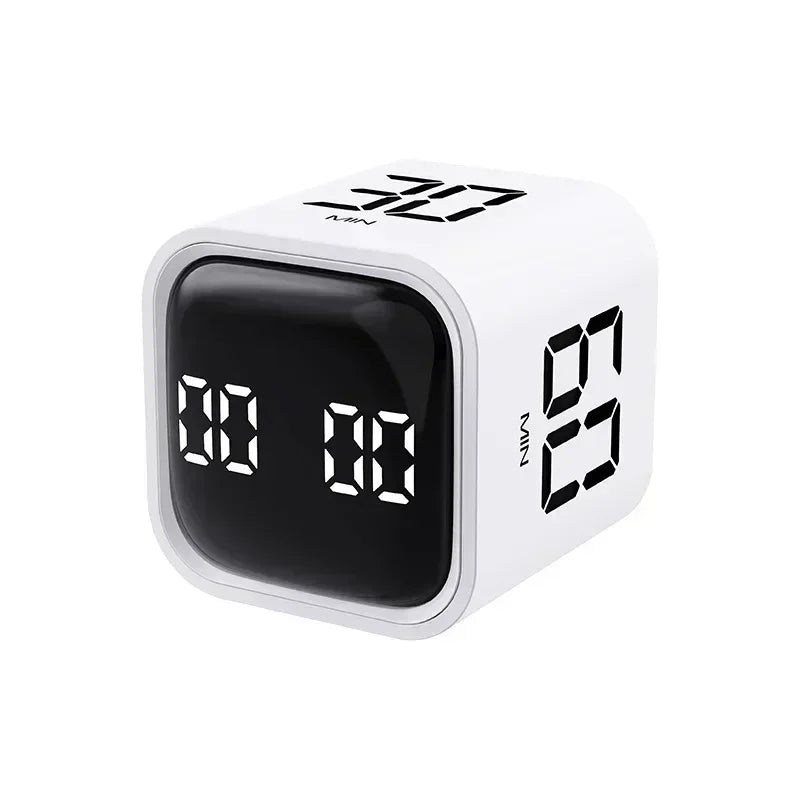 Mini Cube Timer – Gravity Sensor Flip LED Display, 4 Presets Cube Countdown Timer SWANS White