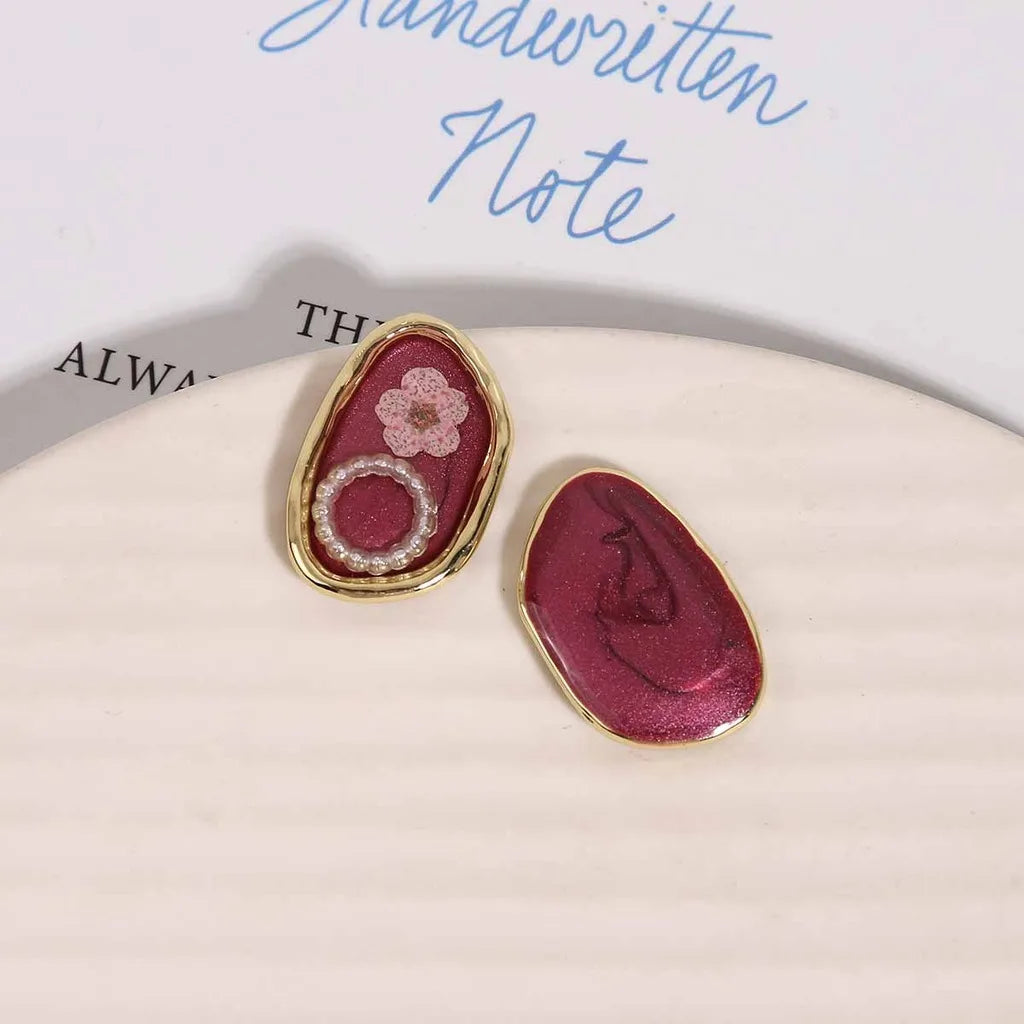 Oval Resin Dried Flower Earring Finding – DIY Jewelry Component Earring Finding SWANS Dark Purple
