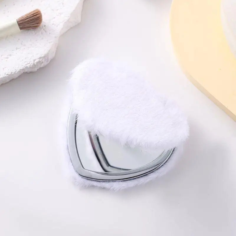 YOVIP Plush Folding Double-Sided Compact Makeup Mirror Compact Makeup Mirror SWANS White A1