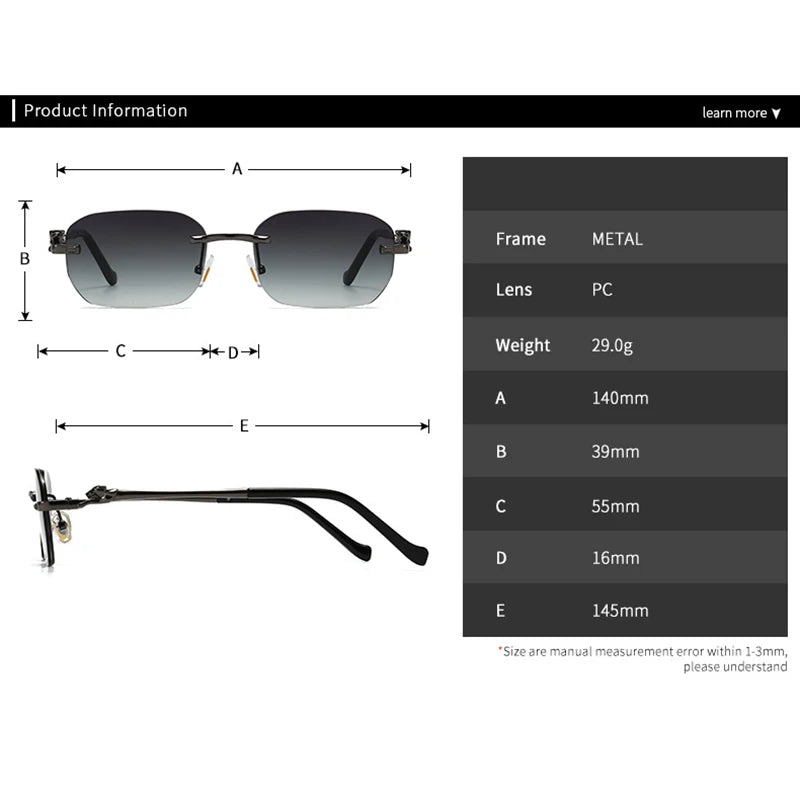 TOYEARN Rimless Y2K Sunglasses UV400 Unisex Metal Punk Shades Fashion Sunglasses SWANS