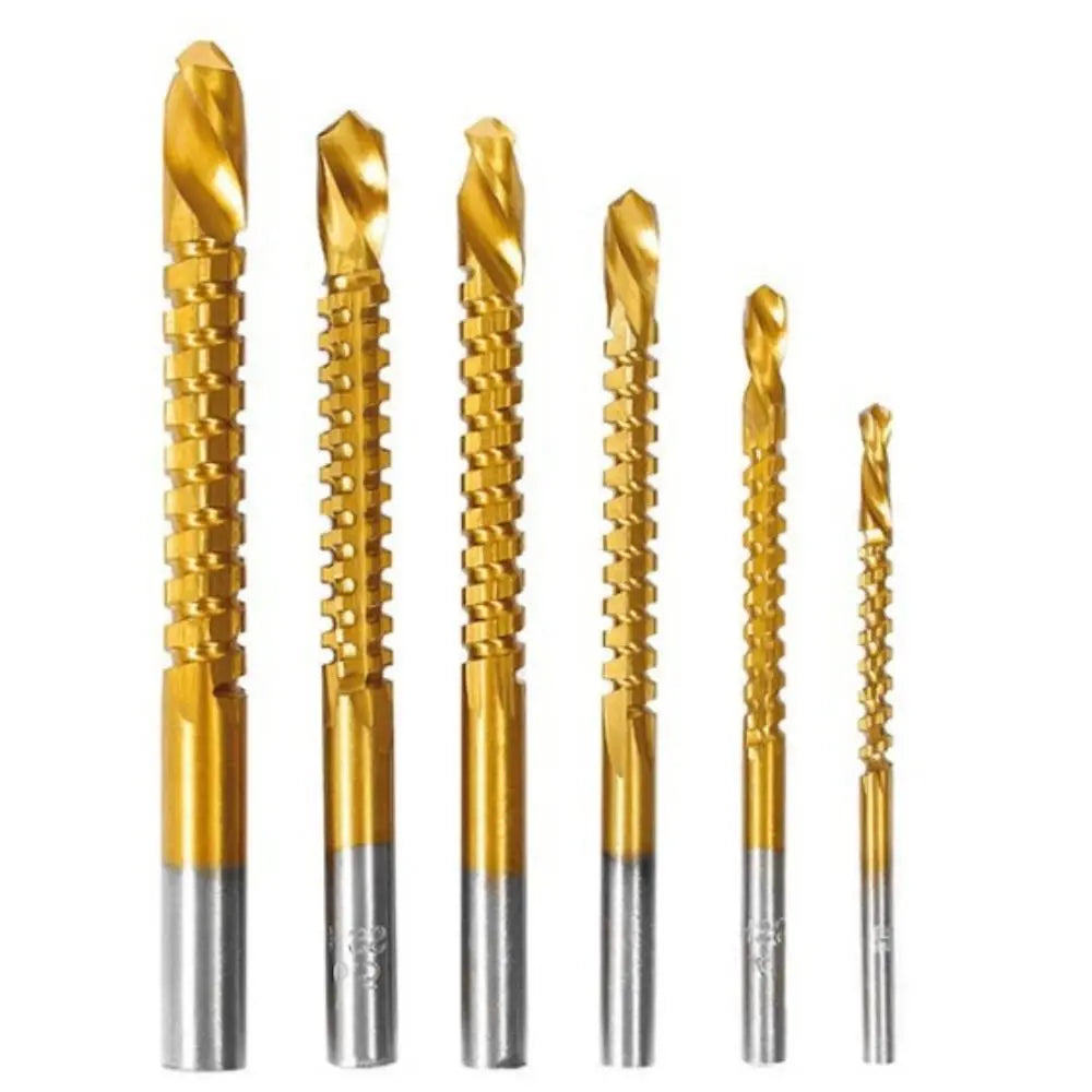 6-Piece Titanium Coated HSS Twist Drill Bit Set – Woodworking Twist Drill Bit Set SWANS