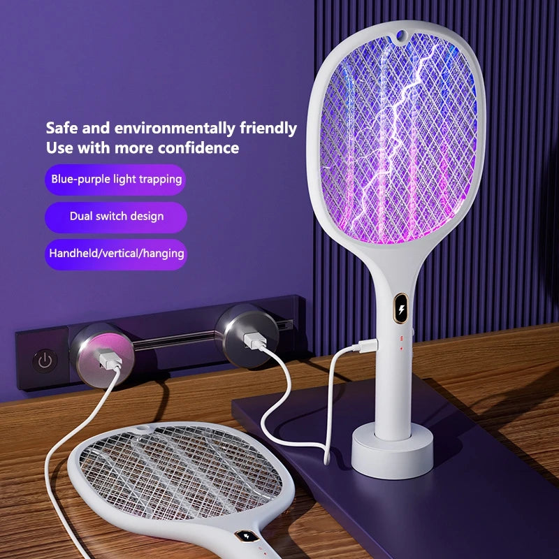 XMSJ 3-in-1 USB Rechargeable Bug Zapper Electric Mosquito Racket Electric Bug Zapper Racket SWANS