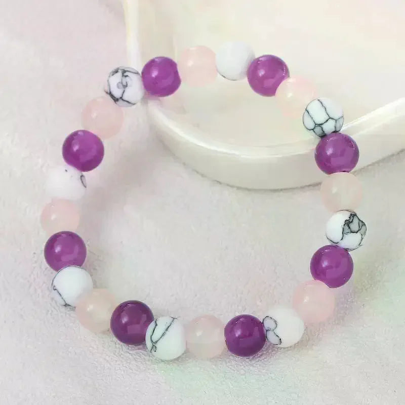 8mm Natural Stone Bracelet – Turquoise, Amethyst & Rose Quartz Stone Beaded Bracelet SWANS