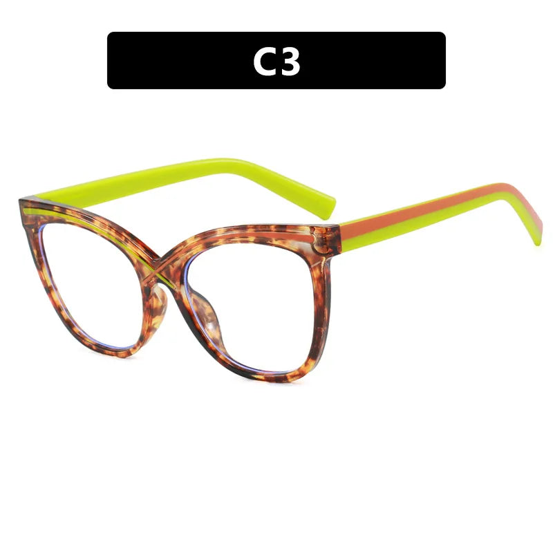 TOYEARN Women's Cat Eye Blue Light Blocking Glasses Frame Eyeglasses Frame SWANS Green Orange Leopard