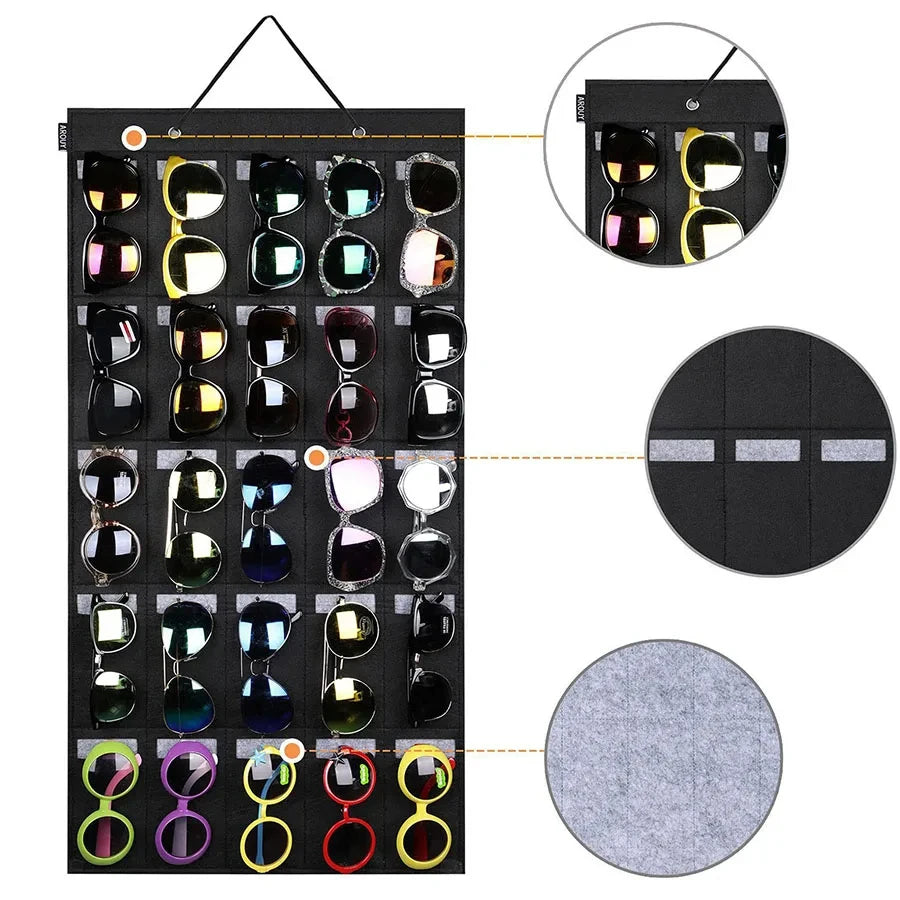 Felt Sunglasses Hanging Organizer – 15/25 Slot Wall Storage Eyewear Organizer SWANS