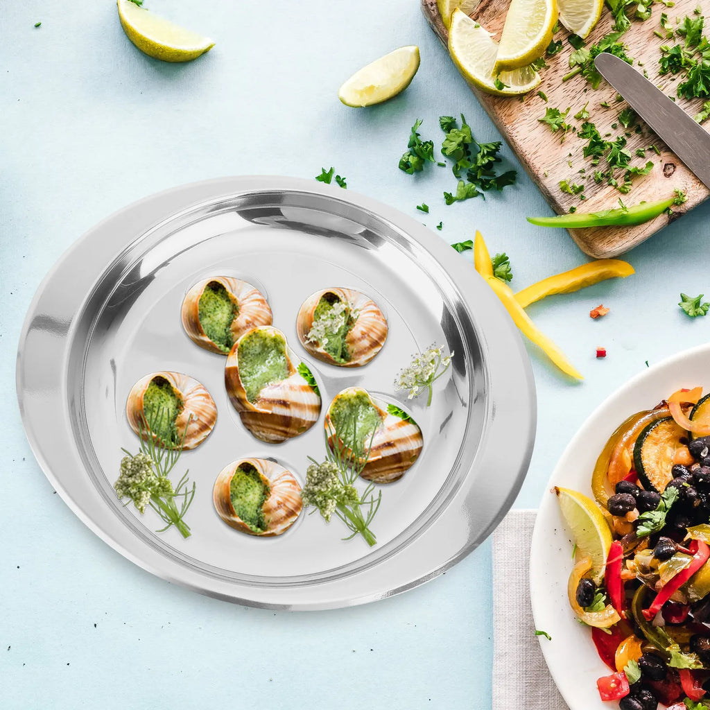 Stainless Steel Escargot Dish – 6-Cavity Stackable Server Escargot Serving Dish SWANS