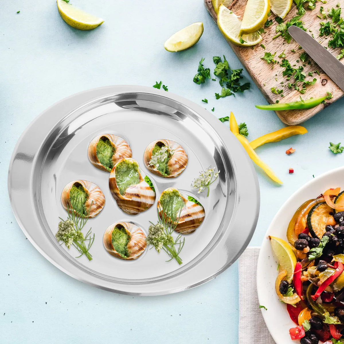 Stainless Steel Escargot Dish – 6-Cavity Stackable Server Escargot Serving Dish SWANS