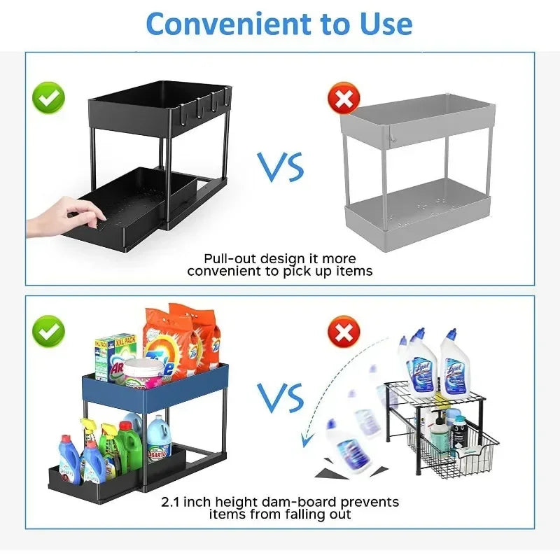 Under Sink Organizer – Double Sliding Drawers Kitchen Rack Under Sink Organizer SWANS