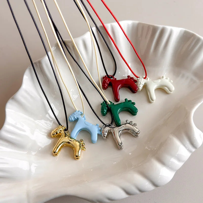 Colorful Horse Pendant Long Necklace – Adjustable Rope Chain Pendant Necklace SWANS