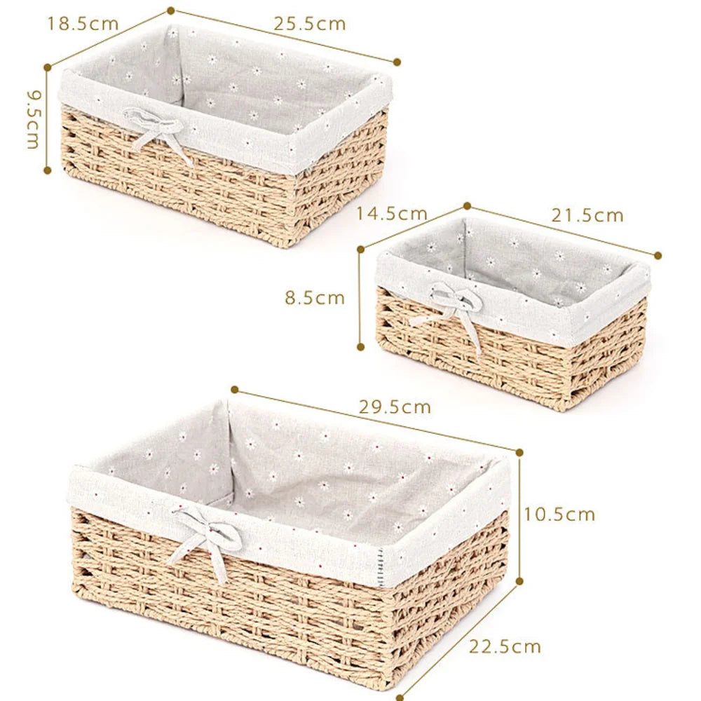 Handwoven Storage Basket with Lid – Linen Organizer S/M/L Woven Storage Basket SWANS