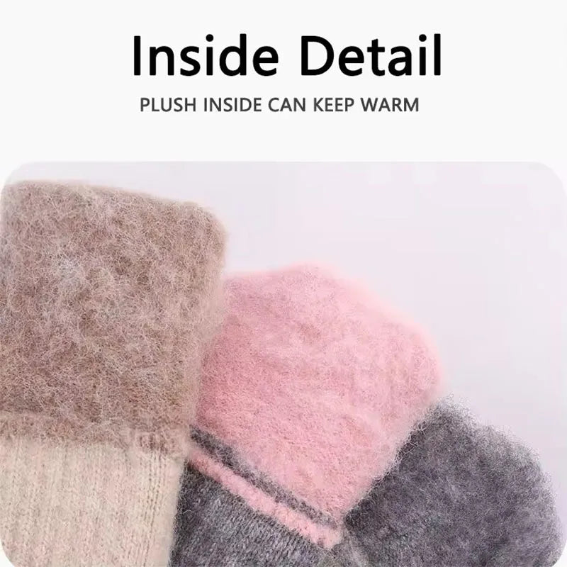 Women's Thick Plush Knitted Gloves – Touchscreen Winter Warm Knitted Winter Gloves SWANS