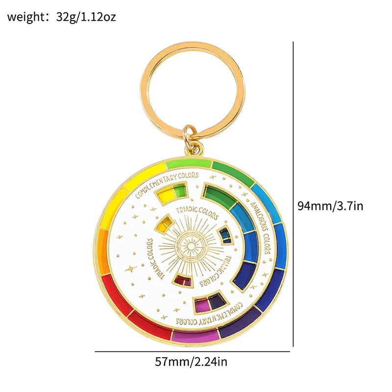 Rotatable Rainbow Color Wheel Keychain – Artist Gift Keyring Novelty Keychain SWANS