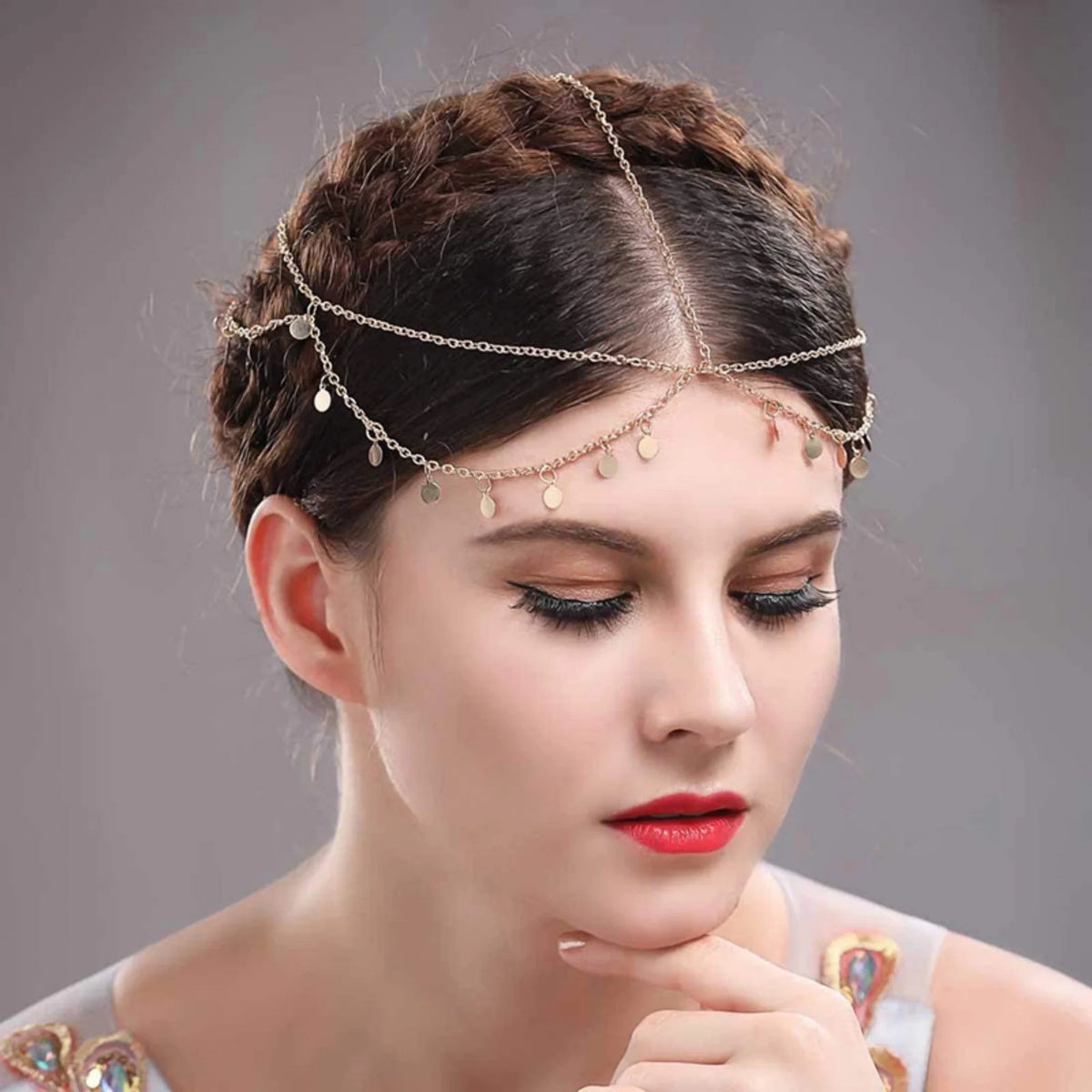 Gold Chain Headpiece with Disc Charms – Boho Hair Accessory Boho Head Chain SWANS
