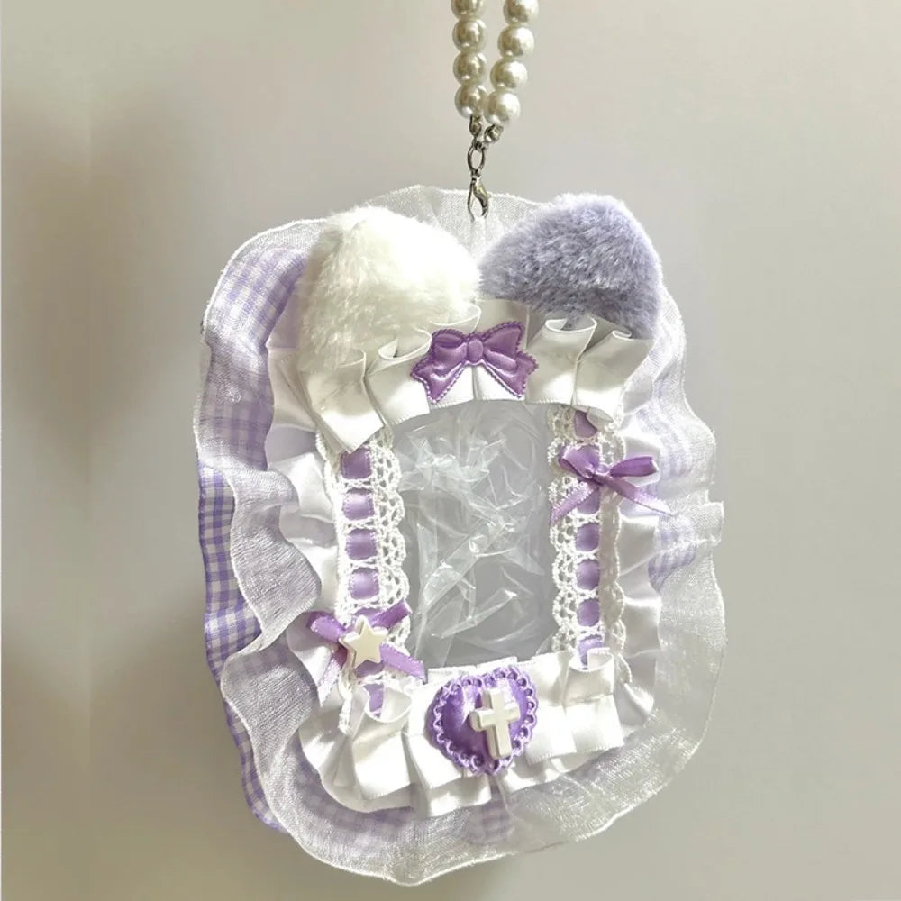 Sweet Plush Photocard Holder Lolita Ribbon Lace Anime Case Photocard Holder SWANS F