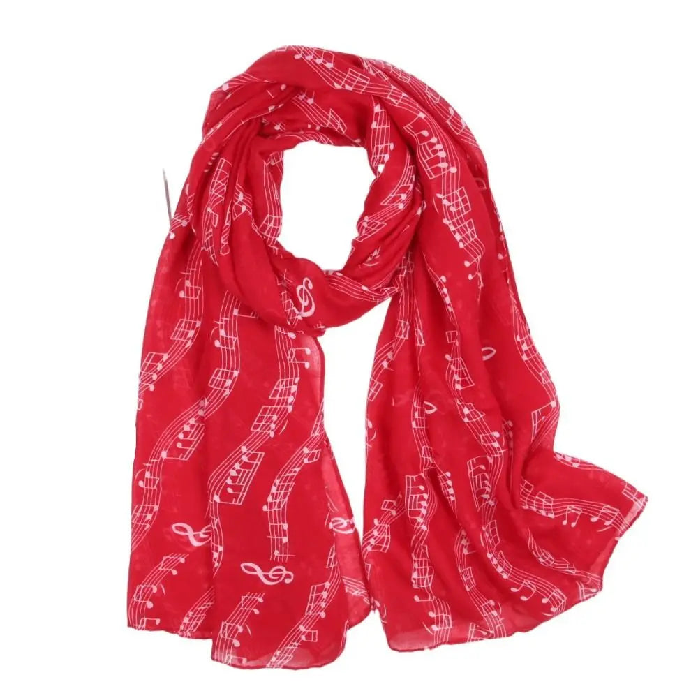 Musical Note Print Scarf – Lightweight 180×80cm Shawl Wrap Fashion Scarf Wrap SWANS Red