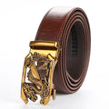 Men's Split Leather Ratchet Belt – Adjustable Alloy Buckle Men's Leather Belt SWANS DH92 Brown 110cm-Fit 30in-36in