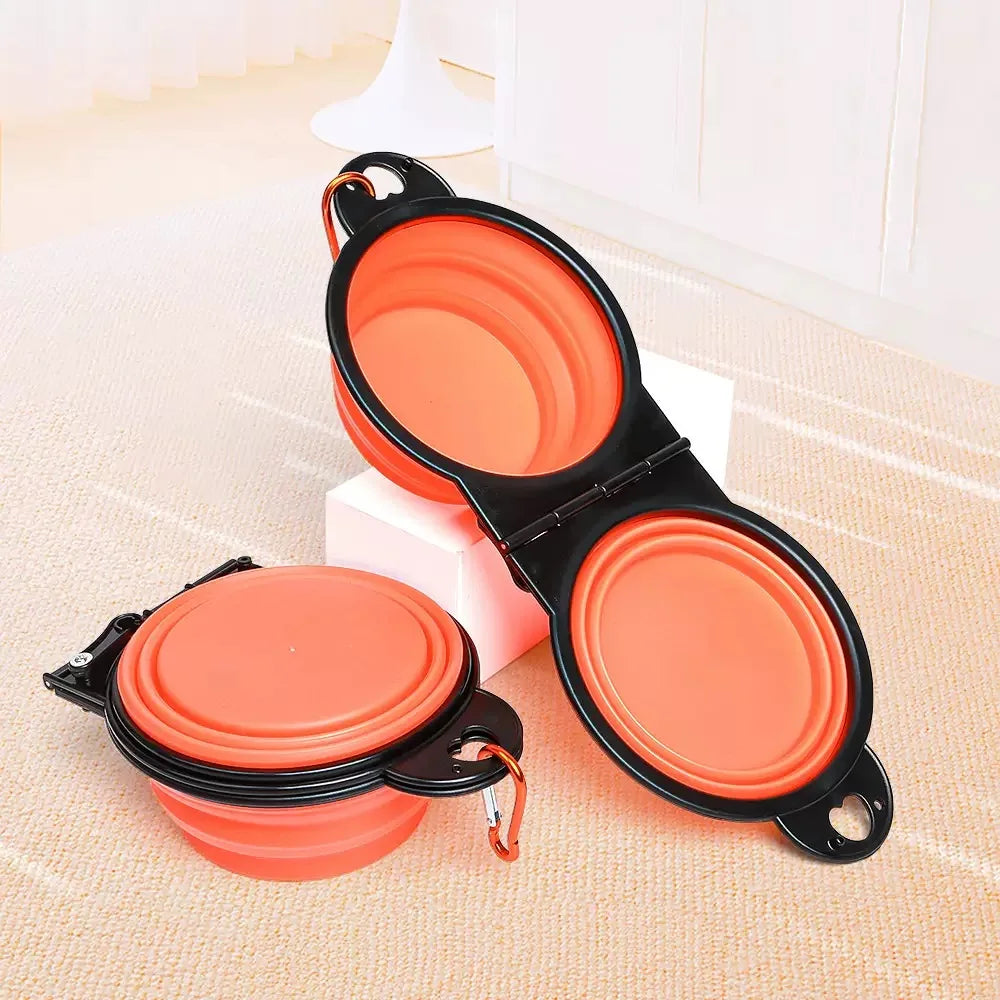SWANS 2-in-1 Foldable Dual Pet Bowl – Portable Travel Feeder Foldable Pet Bowl SWANS ORANGE