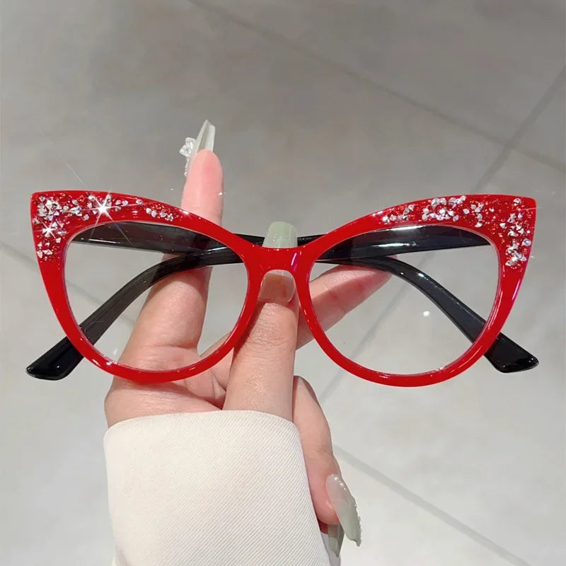 TOYEARN Blue Light Cat Eye Glasses – Bling Diamond Oversized Blue Light Eyeglasses SWANS Red
