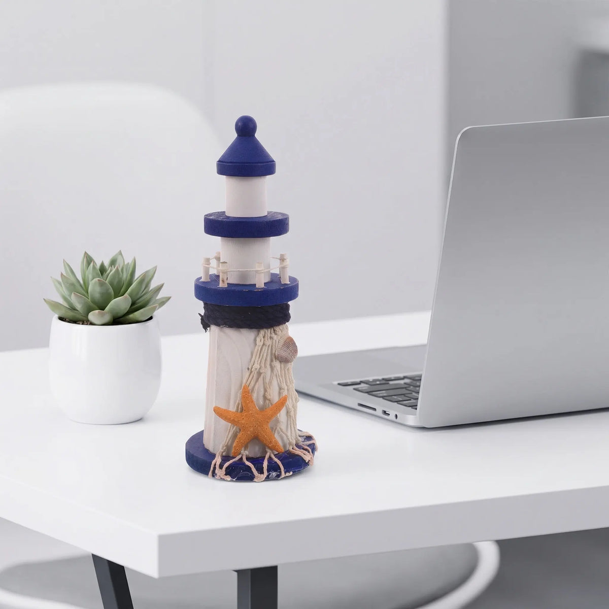 Wooden Lighthouse Tabletop Decor – Coastal Nautical Ornament Tabletop Lighthouse Ornament SWANS