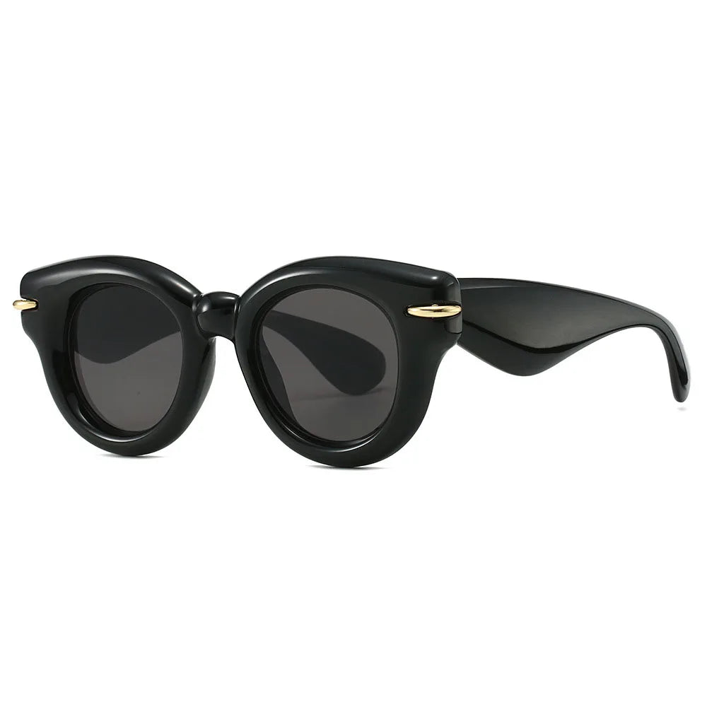 Y2K Bubble Round Sunglasses UV400 Vintage Punk Shades Fashion Sunglasses SWANS Black Black As the photo
