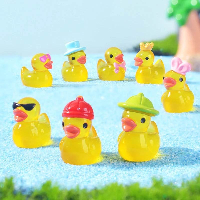 8-Pack Glow-in-the-Dark Mini Duck Figurines – Resin Decor Resin Miniature Figurines SWANS