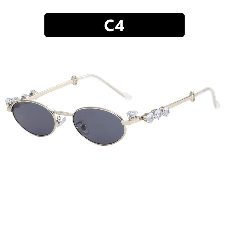 Y2K Vintage Oval Sunglasses Women – UV400 Diamond Metal Frame Fashion Sunglasses SWANS Silver Black As the photo