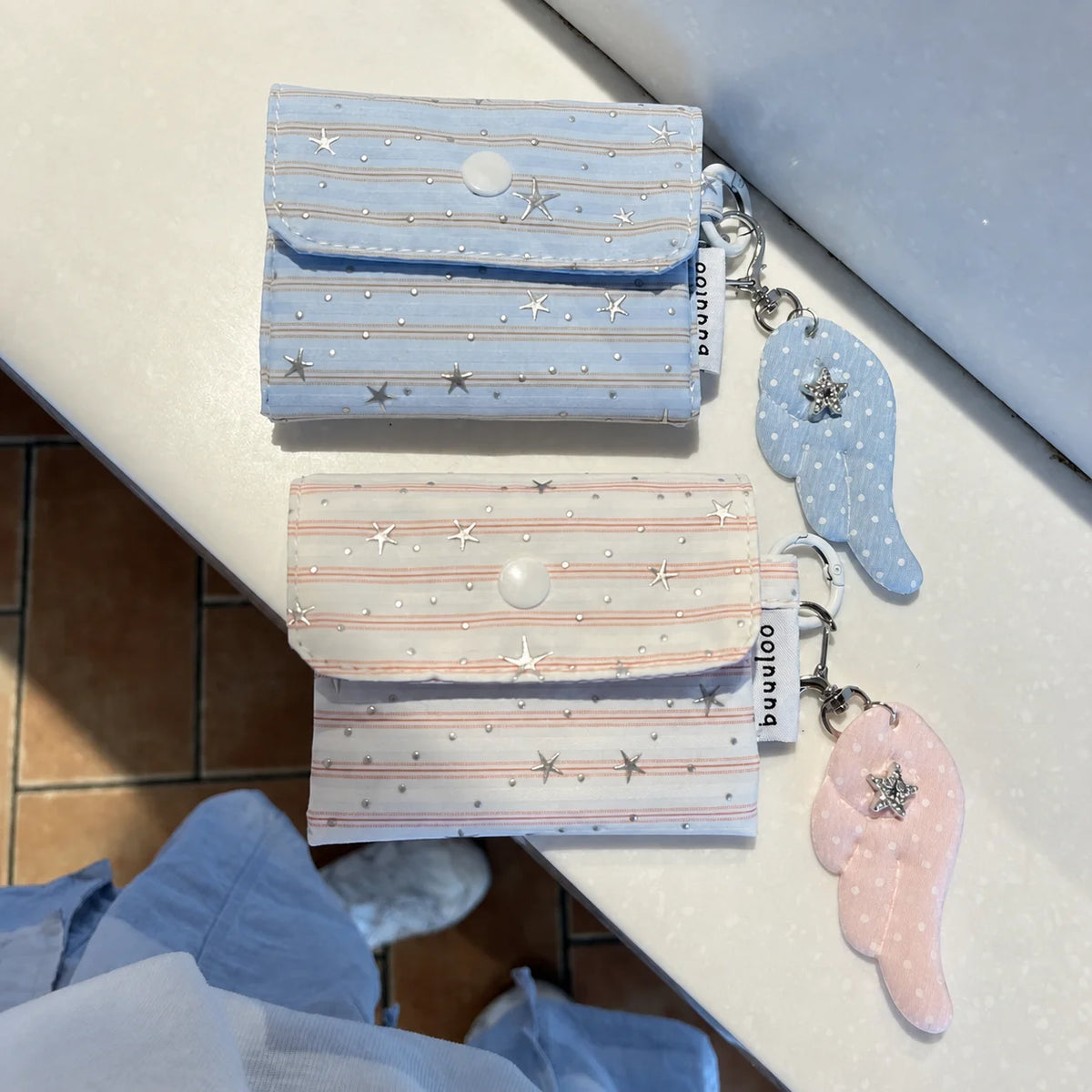 Tri-Fold Canvas Coin Purse & Card Holder with Charm Coin Purse Wallet SWANS