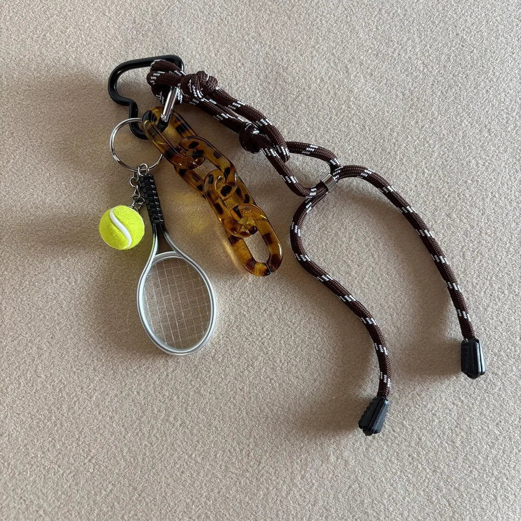 Tennis Racket Keychain – Minimalist Acrylic Bag Charm & Organizer Acrylic Keychain SWANS
